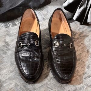 Caporicci Genuine Crocodile/Alligator Leather Bit Loafer Slip On Shoes Black EUC